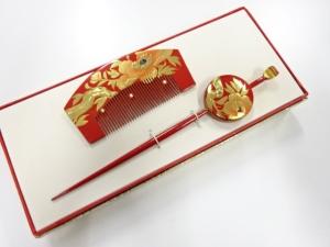 アンティーク　漆塗り蒔絵　櫛・簪セット